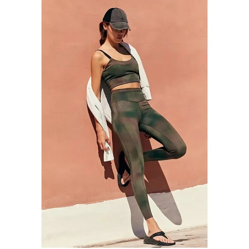 Free People FP Movement XS Reversible Set Leggings Bra Green Black